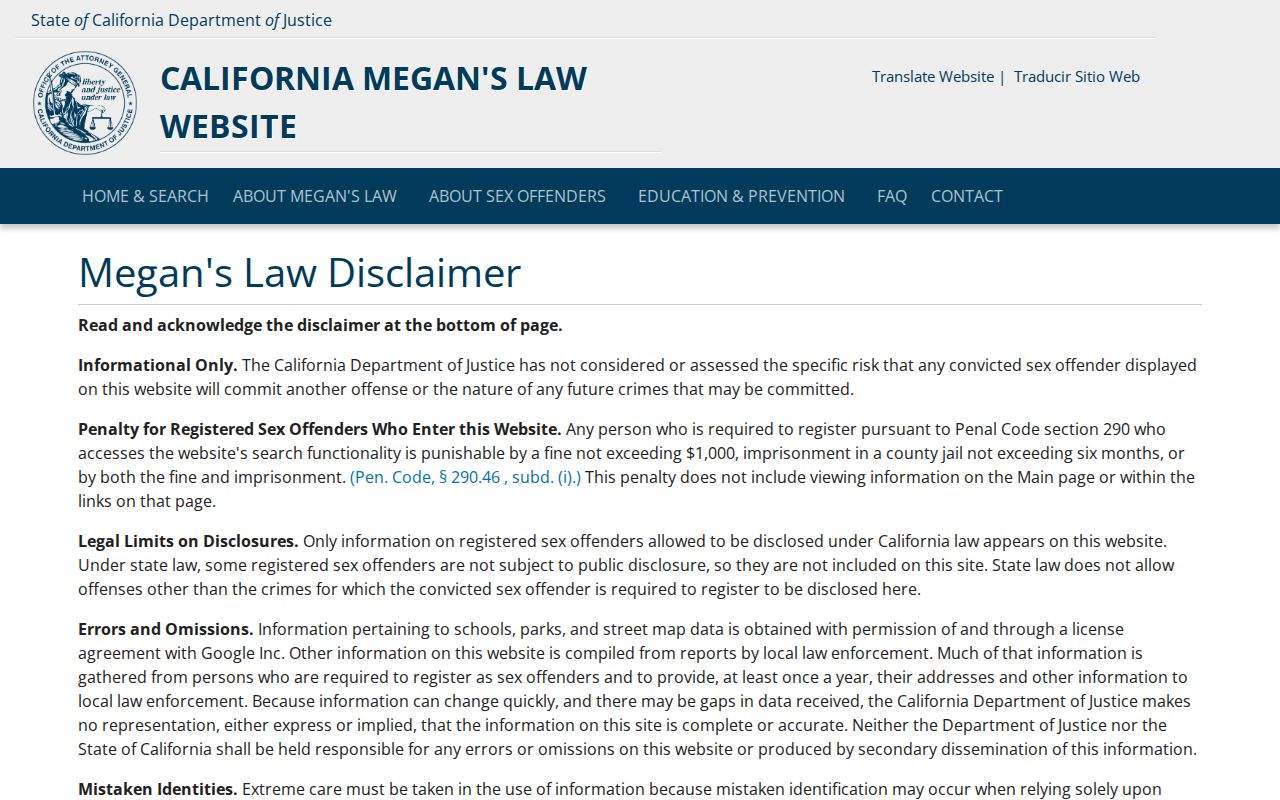 La Mesa people search on the California Megan's Law public registry
