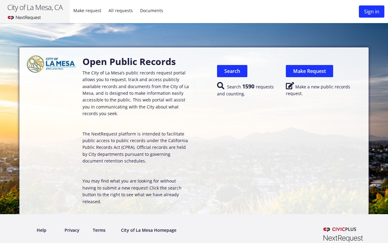La Mesa people search in the city NextRequest records portal