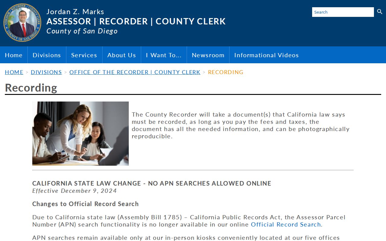 La Mesa public records guidance on San Diego County recording and APN access