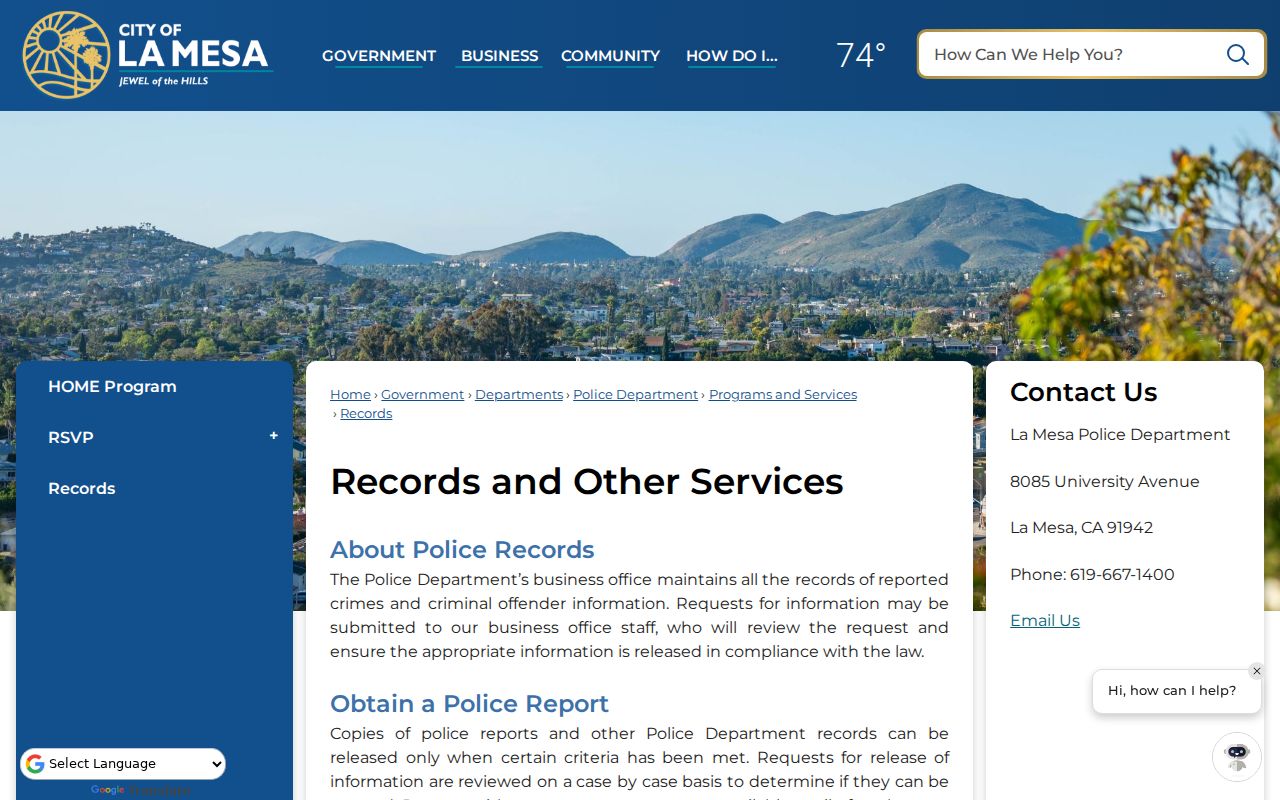 La Mesa public records rules for police report release