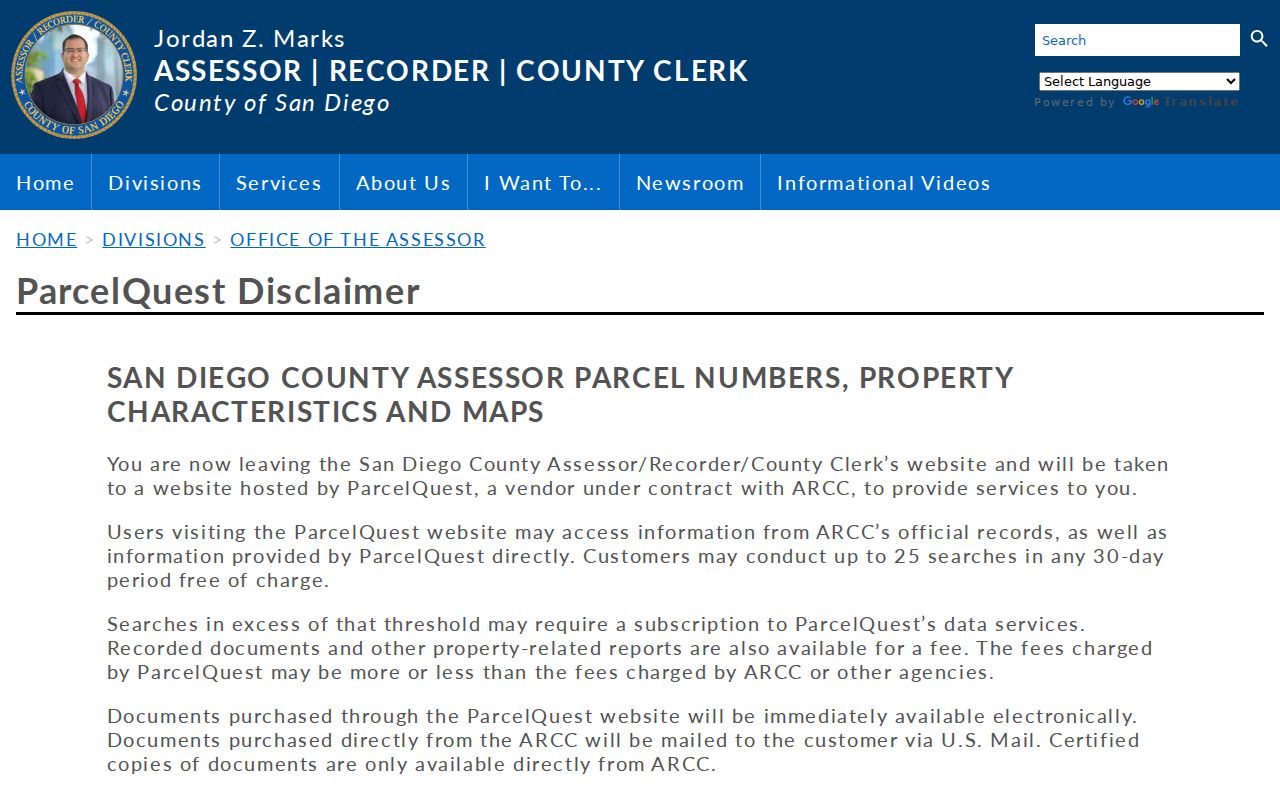 La Mesa public records access through the ParcelQuest property service